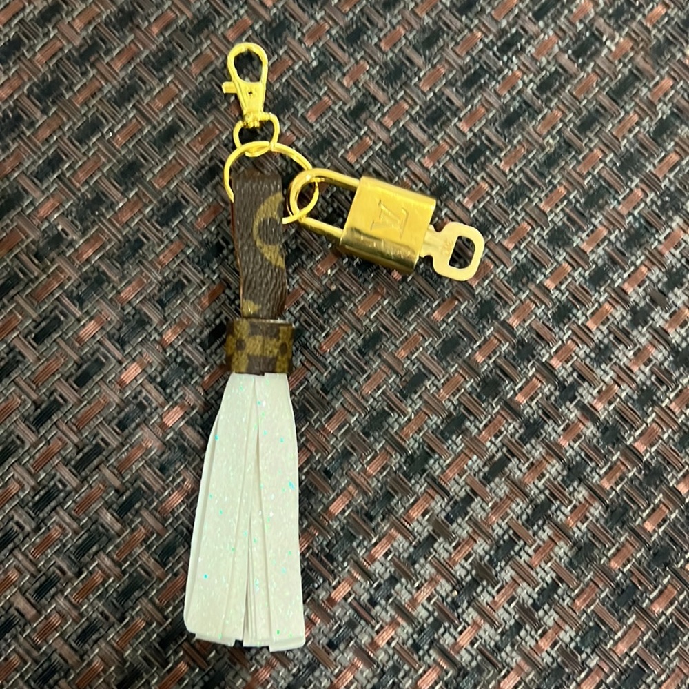 #302 Authentic Louis Vuitton gold brass LOCK & Key and UPCYCLED charm